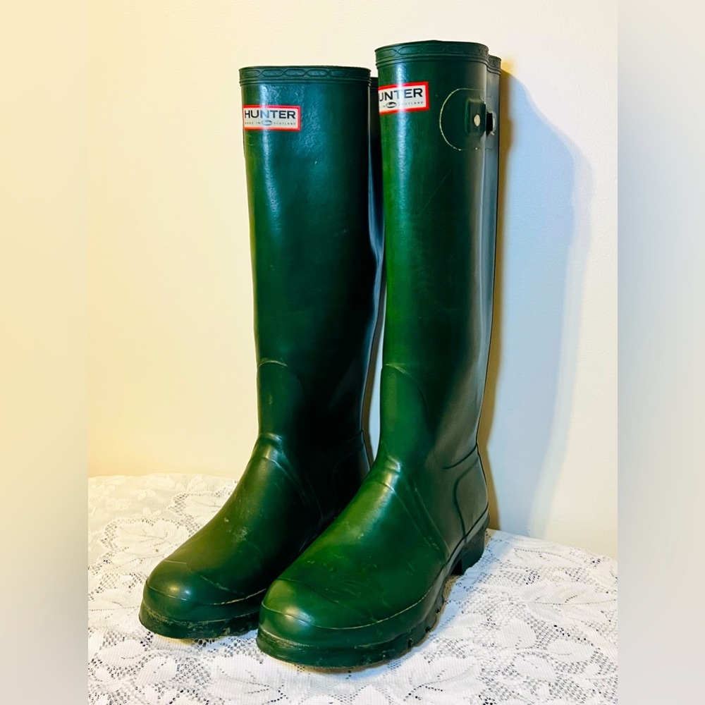 Vintage Hunter Tall Rain Boots Made In Scotland Green Gates Wellies UK7 M8 F9